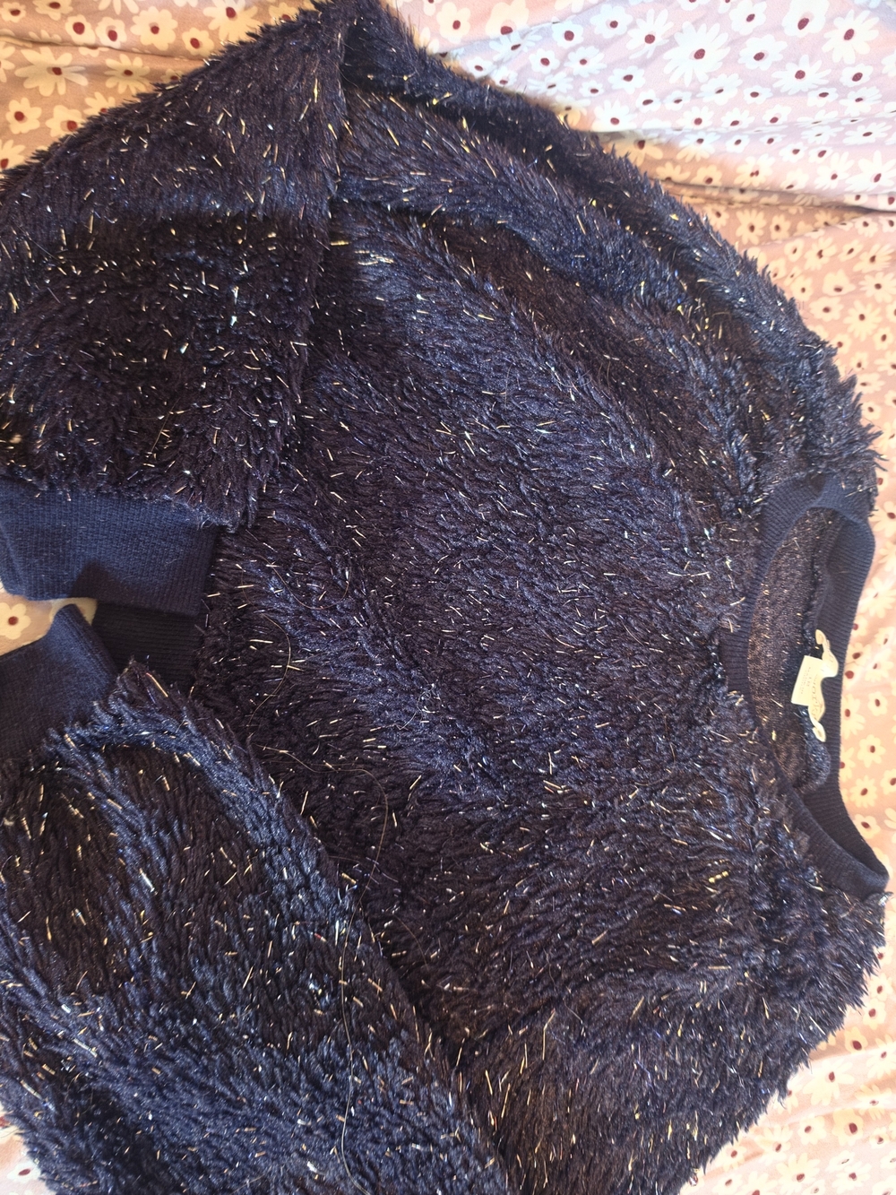 Fuzzy Metallic Navy Kids Sweater
